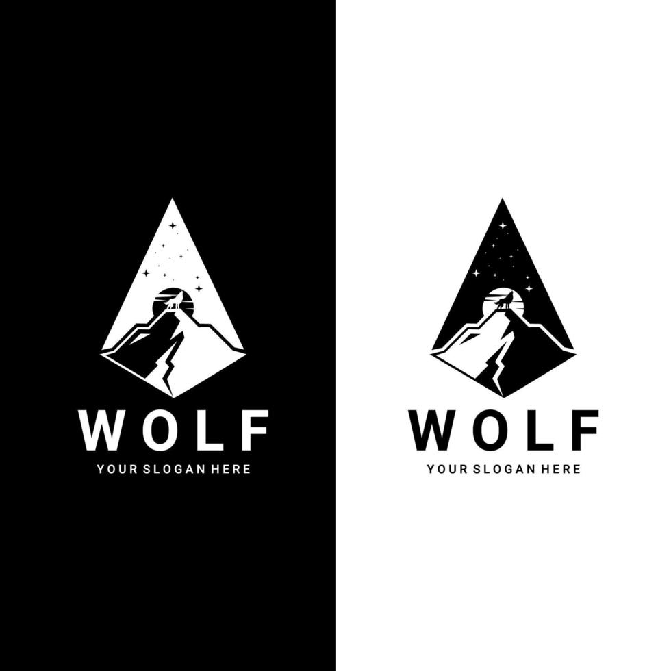 The wolf howls to the moon logo. Wolf Howling In the Full Moon Night vector