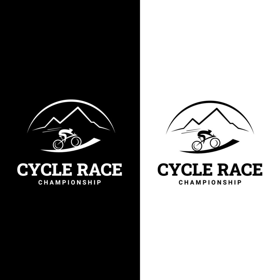 People riding bicycle logo illustration vector icon template. Cycle race. Sport emblem.