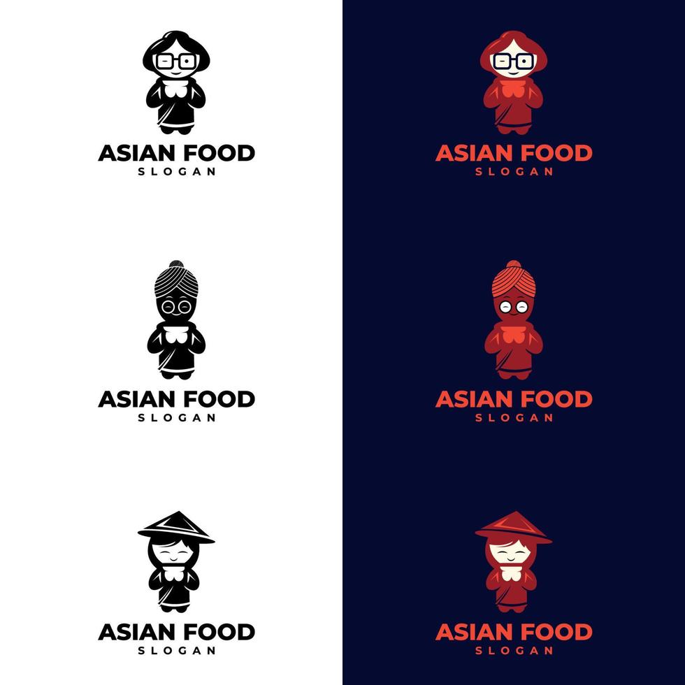 Asian food logo templates set. suitable for company logo, print, digital, icon, apps, and other marketing material purpose. vector