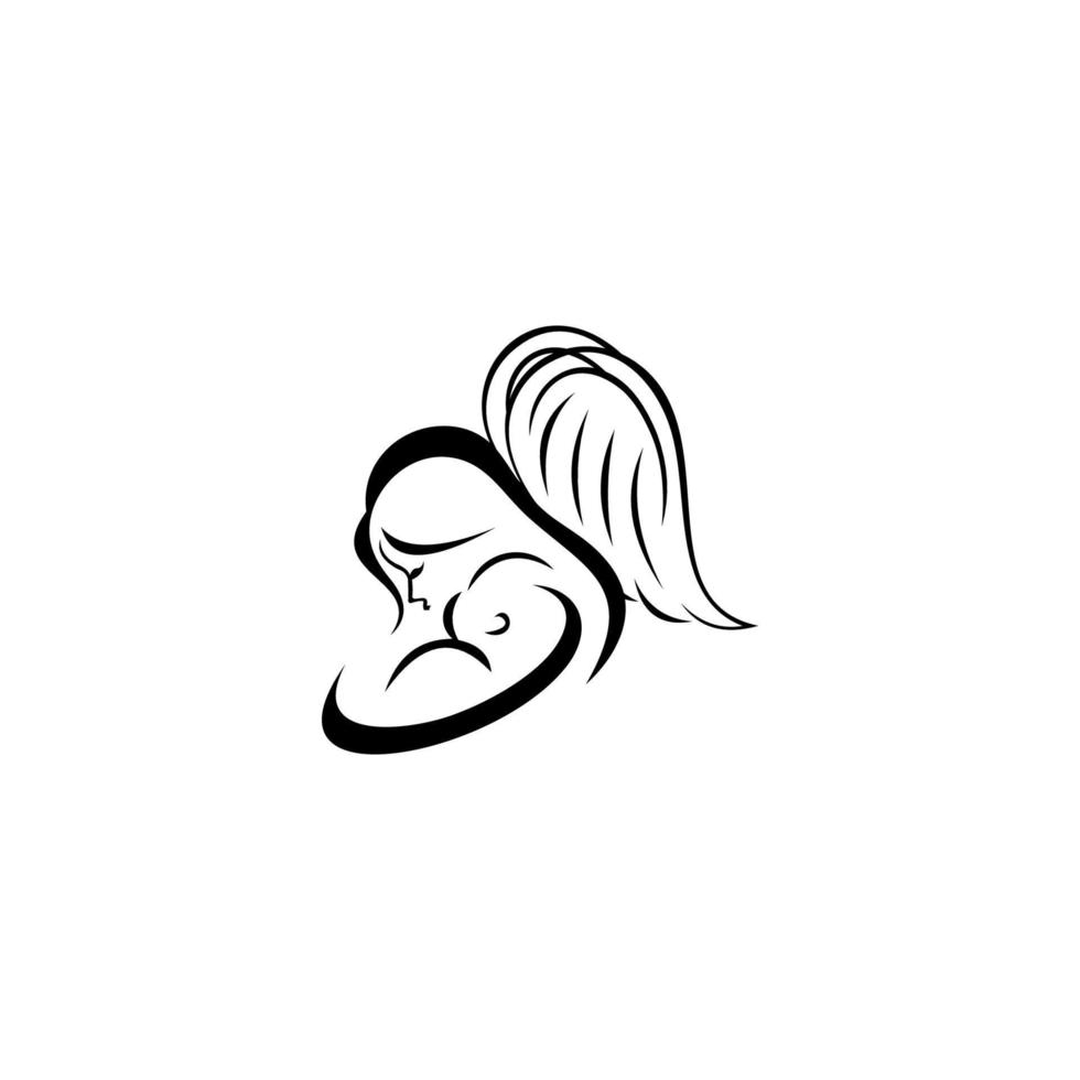 Mother with angel wing holds a small child in her arms. mama love baby kids, guardian mom vector