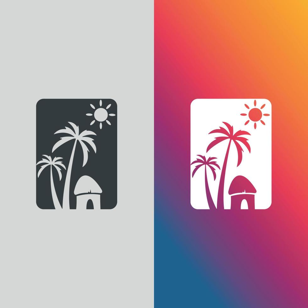 logotipo de verano. puesta de sol y palma. puesta de sol sun.the sol y el mar, el signo de la naturaleza. palma o amanecer vector