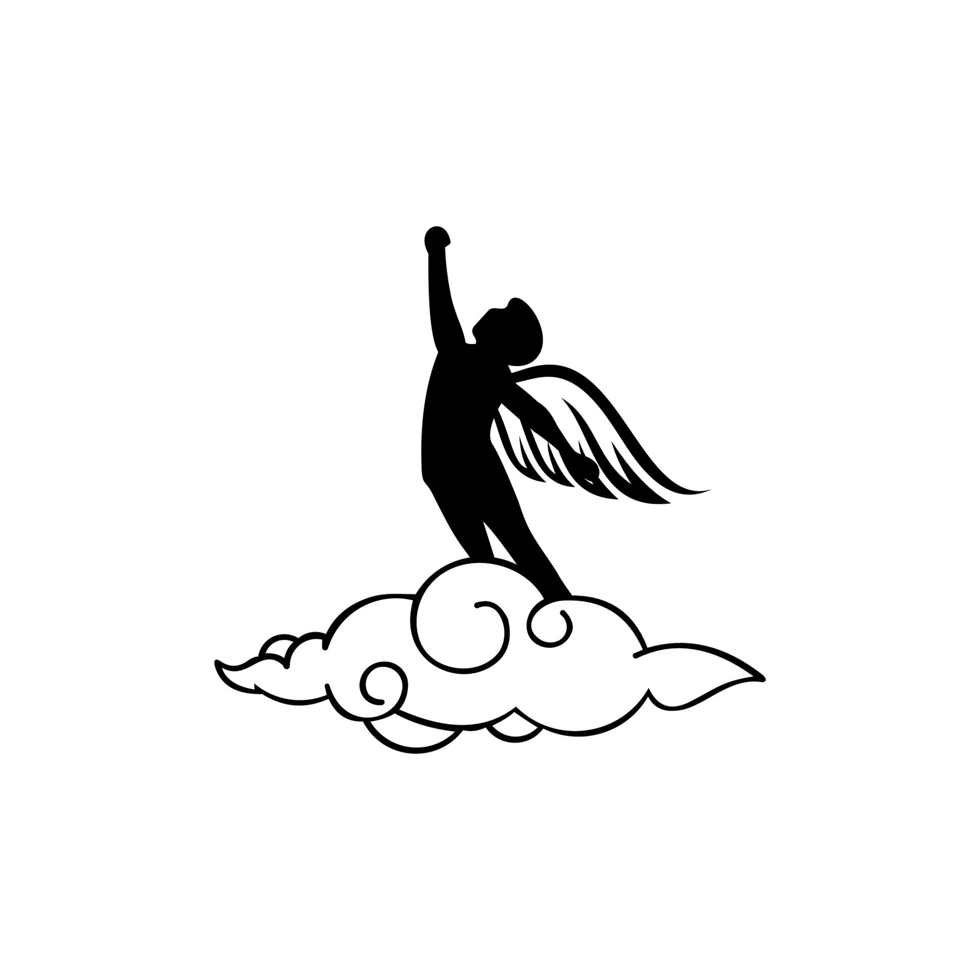 Wings man Silhouette. Angel wings. Abstract flying man logo design