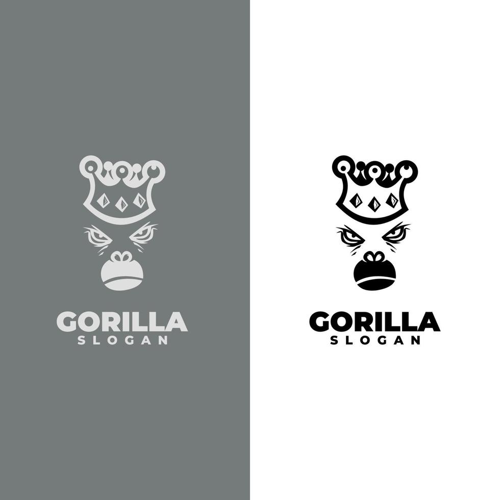 Gorilla with crown Illustration Vector Logo Template. Modern Design. Flat Logo. Gorilla Icon. Vector Illustration