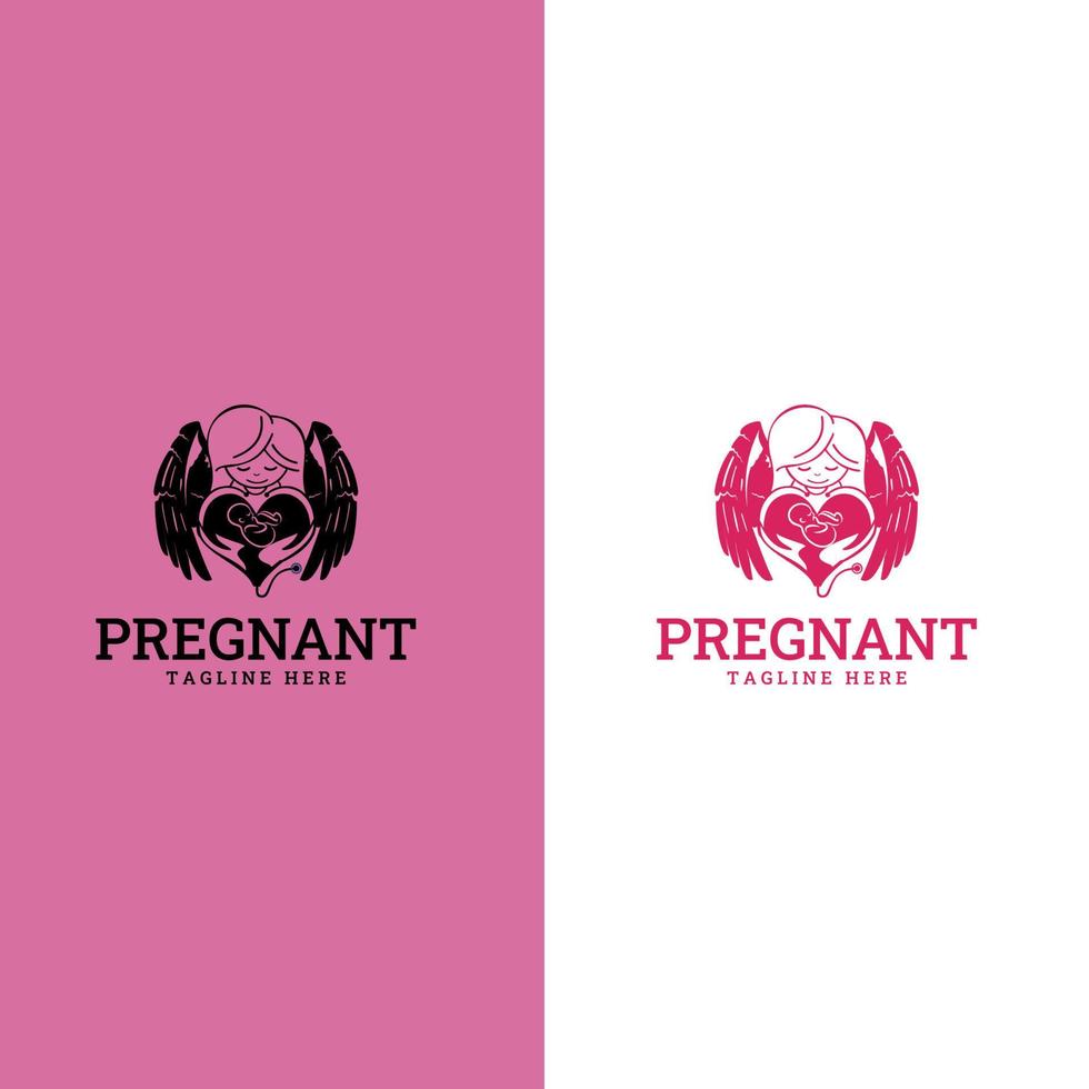 family and baby care logos and symbol collection. happy pregnant woman vector