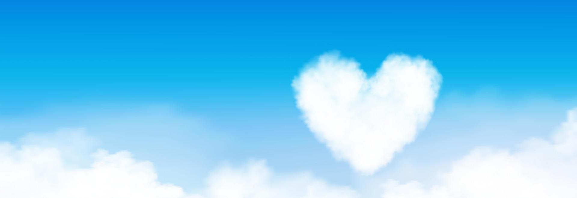 cielo azul con forma de corazón, fondo de nubes altostratus, cielo de dibujos animados vectoriales con nubes de cirros, concepto de día de san valentín y amor por la temporada de vacaciones, telón de fondo amplio horizonte pancarta mañana en primavera, verano vector