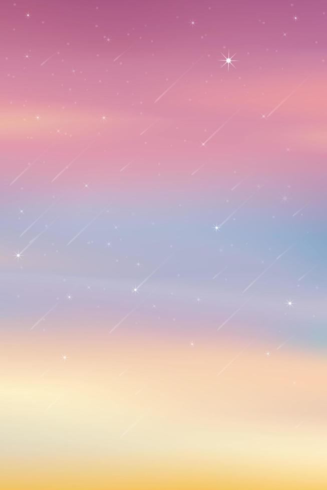 Milky way Sky galaxy fantasy background in multi colour pastel, Vector The unicorn in pastel rainbow with Starry sky,Vertical banner Beautiful Universe with Star field for device screen background