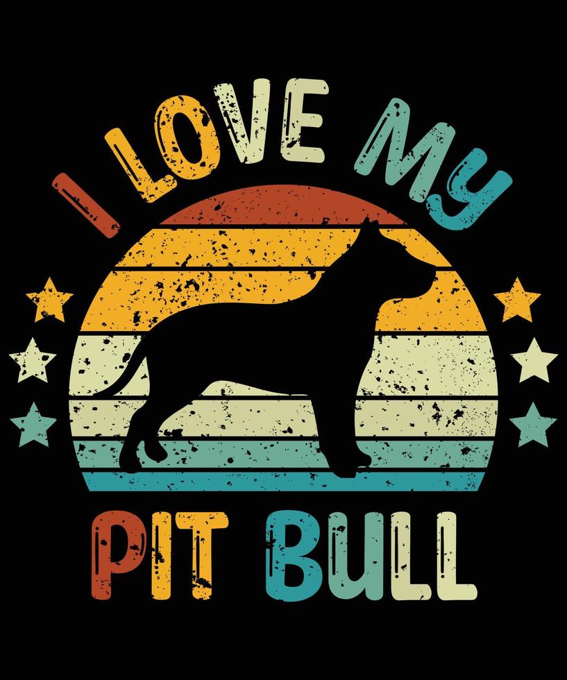 divertido pit bull vintage retro puesta de sol silueta regalos amante de los perros dueño del perro camiseta esencial vector