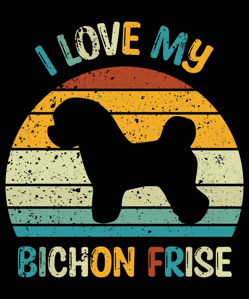 Funny Bichon Frise Vintage Retro Sunset Silhouette Gifts Dog Lover Dog Owner Essential T-Shirt vector