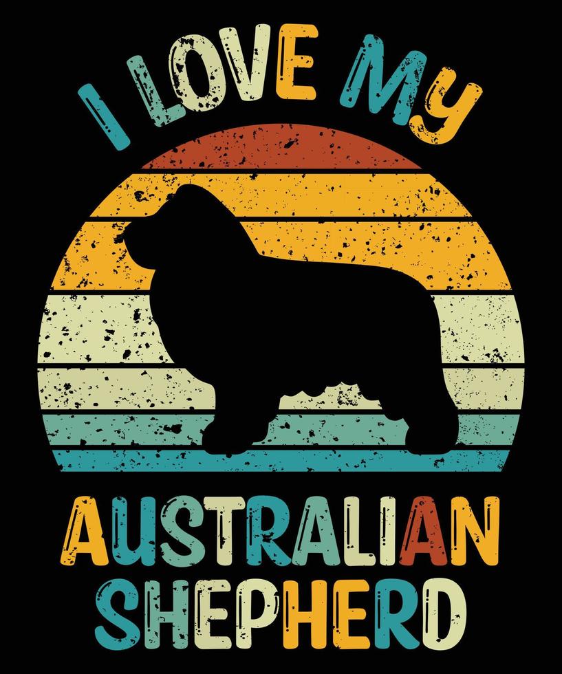 Funny Australian Shepherd Vintage Retro Sunset Silhouette Gifts Dog Lover Dog Owner Essential T-Shirt vector