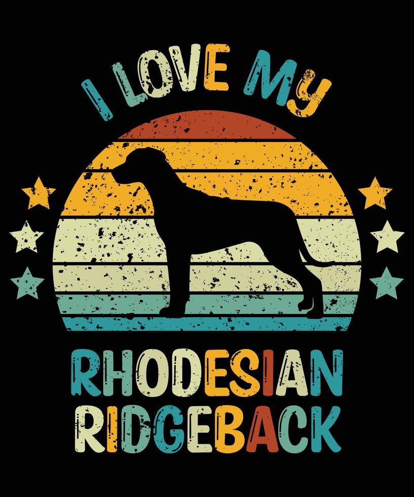 gracioso rhodesian ridgeback vintage retro puesta de sol silueta regalos amante de los perros dueño del perro camiseta esencial vector