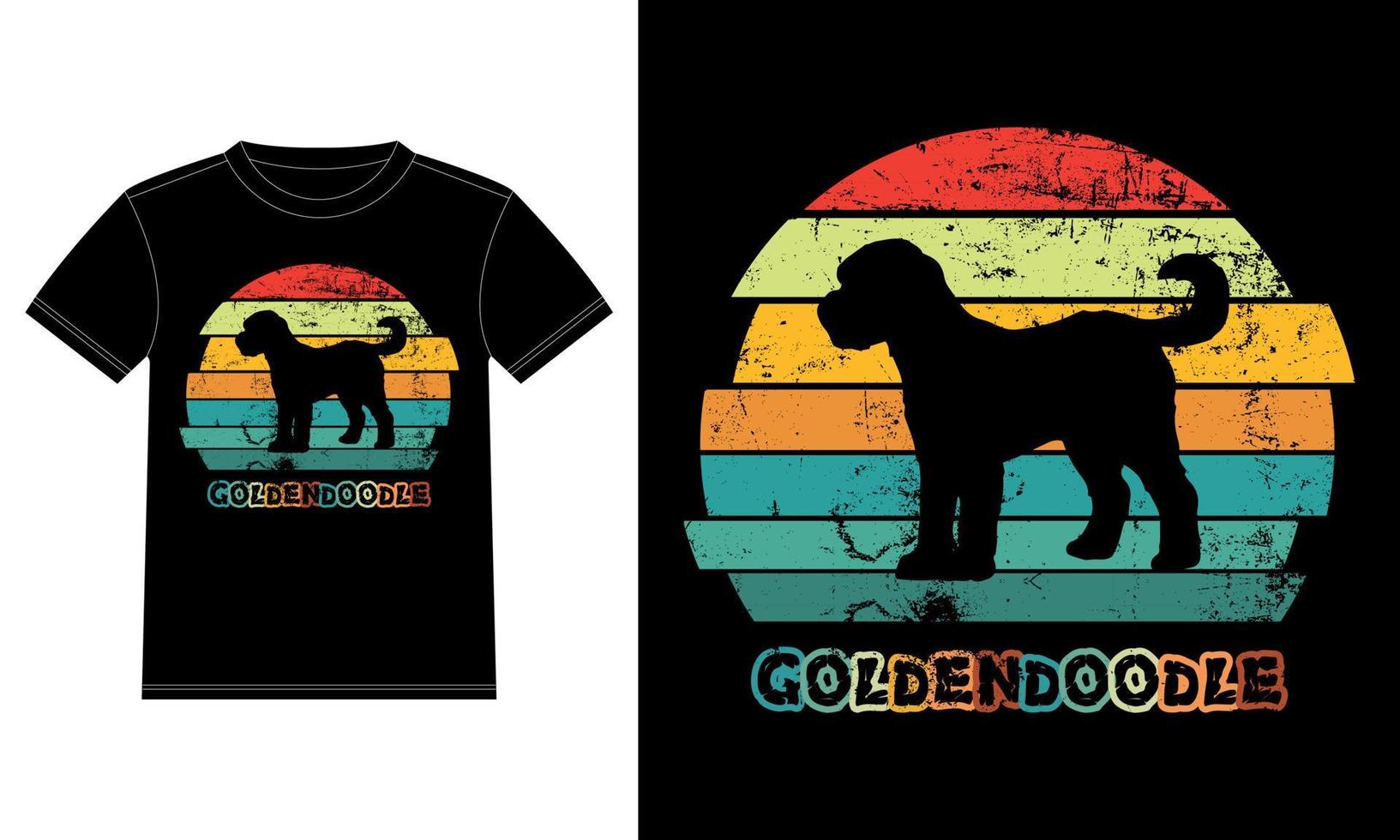 divertido goldendoodle vintage retro puesta de sol silueta regalos amante de los perros dueño del perro camiseta esencial vector