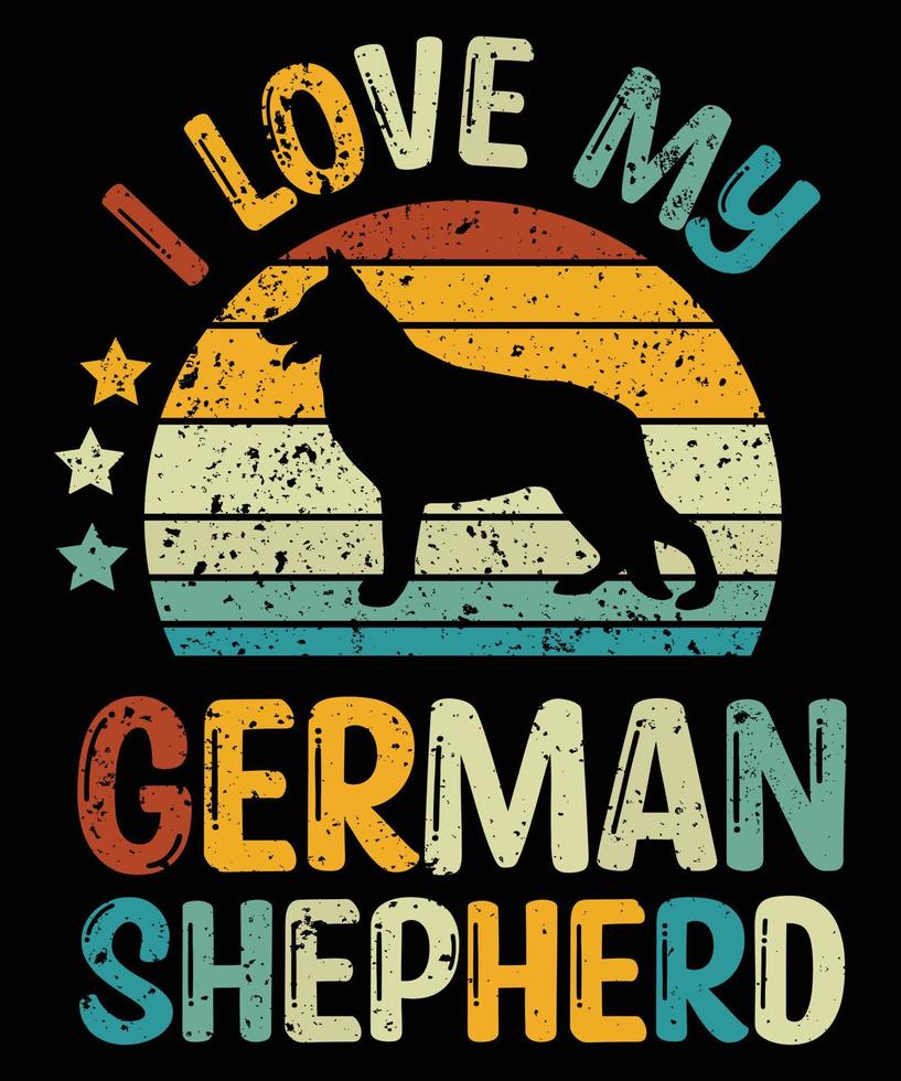 divertido pastor alemán vintage retro puesta de sol silueta regalos amante de los perros dueño del perro camiseta esencial vector