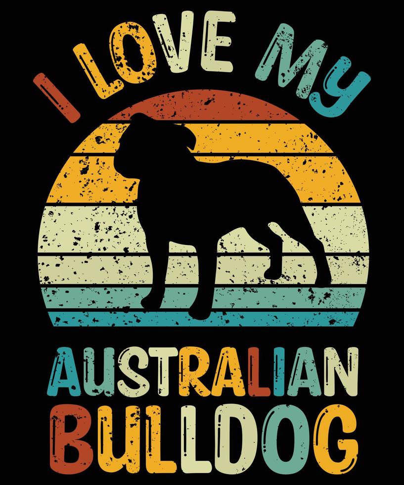 divertido bulldog australiano vintage retro puesta de sol silueta regalos amante de los perros dueño del perro camiseta esencial vector