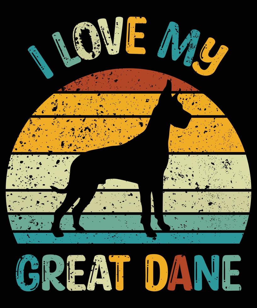 divertido gran danés vintage retro puesta de sol silueta regalos amante de los perros dueño del perro camiseta esencial vector