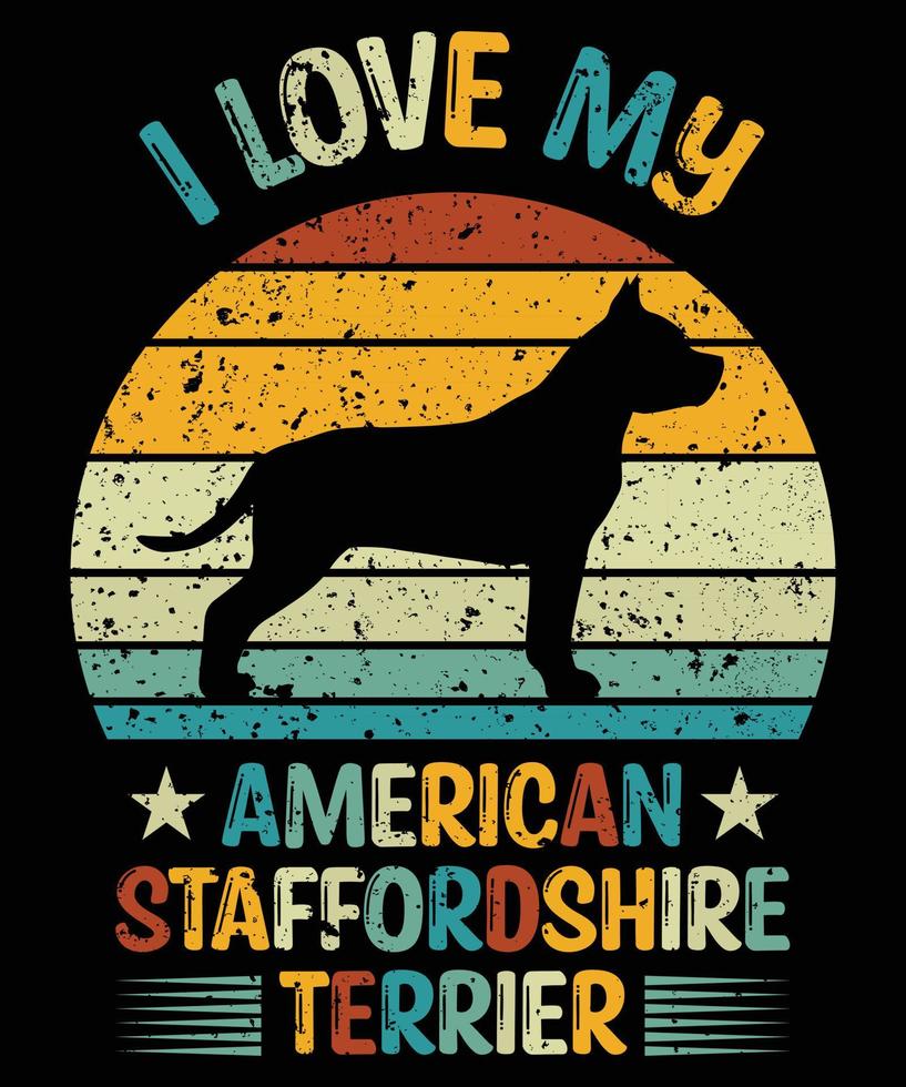 gracioso american staffordshire terrier vintage retro puesta de sol silueta regalos amante de los perros dueño del perro camiseta esencial vector