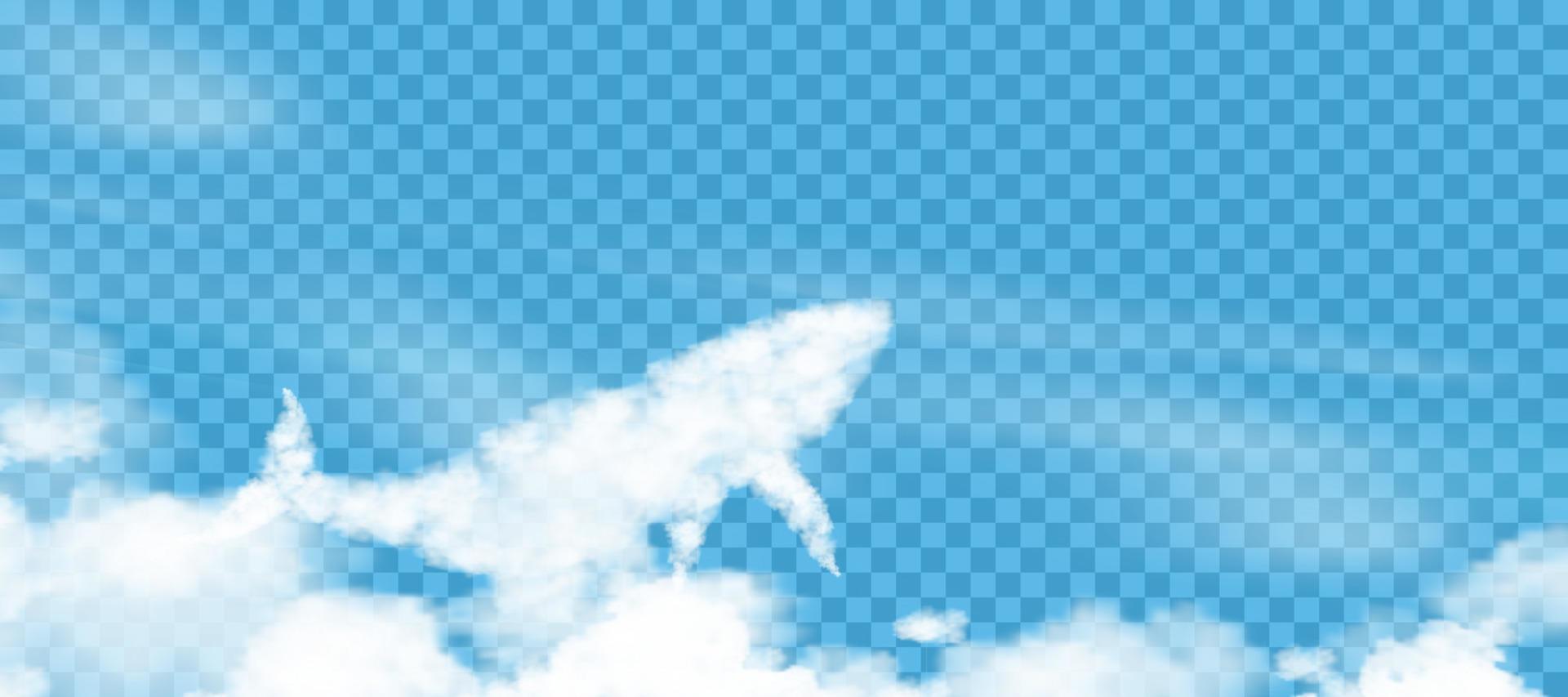 Fluffy cloud in whale shape flying up to Sky on blue transparent background,Vector 3D backdrop Cartoon cute nature sky decoration for web banner covering, Horizon banner in sunny day spring summer vector