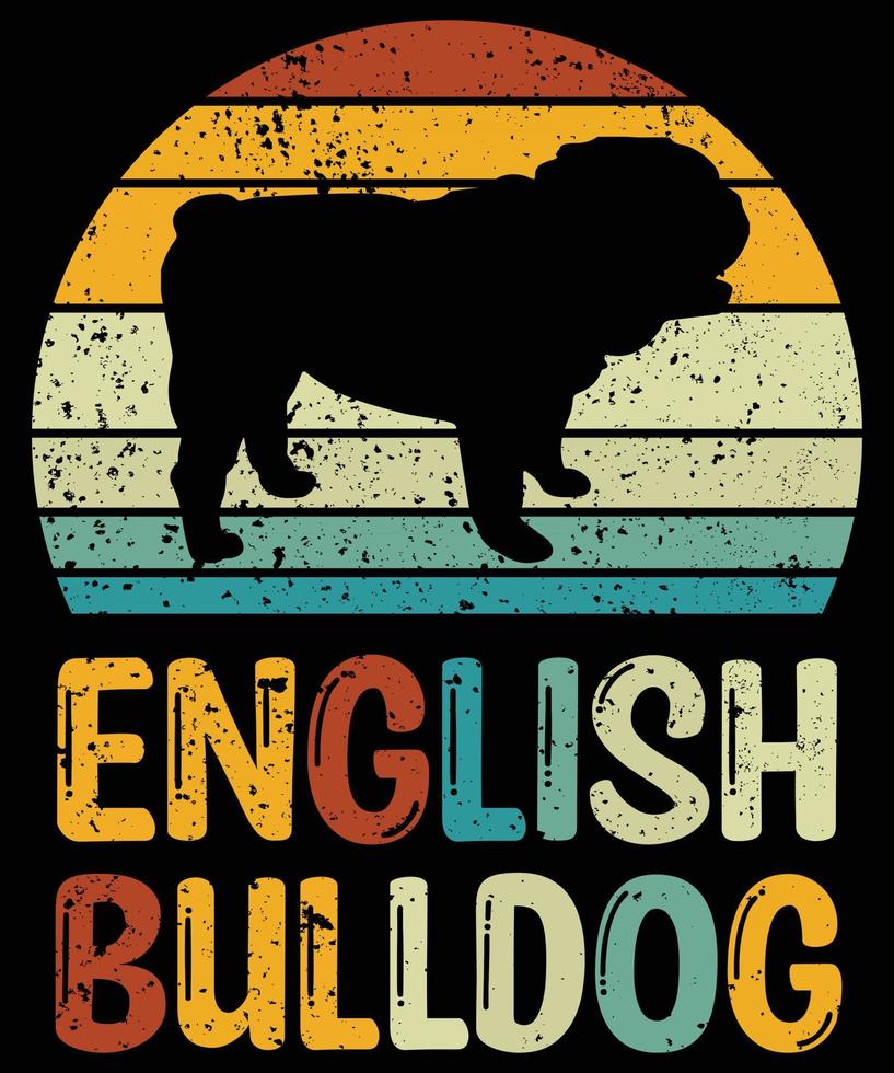 Funny English Bulldog Vintage Retro Sunset Silhouette Gifts Dog Lover Dog Owner Essential T-Shirt vector
