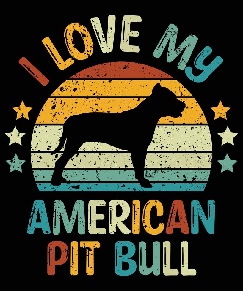 Funny American Pit Bull Vintage Retro Sunset Silhouette Gifts Dog Lover Dog Owner Essential T-Shirt vector