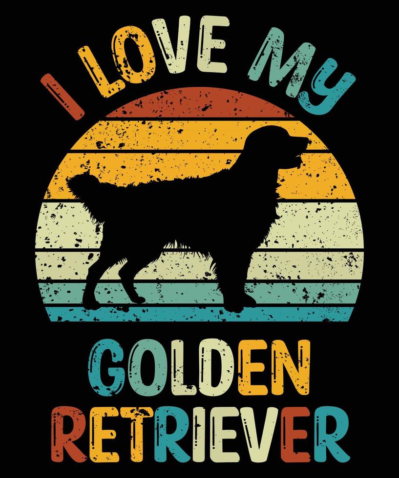 Funny Golden Retriever Vintage Retro Sunset Silhouette Gifts Dog Lover Dog Owner Essential T-Shirt vector