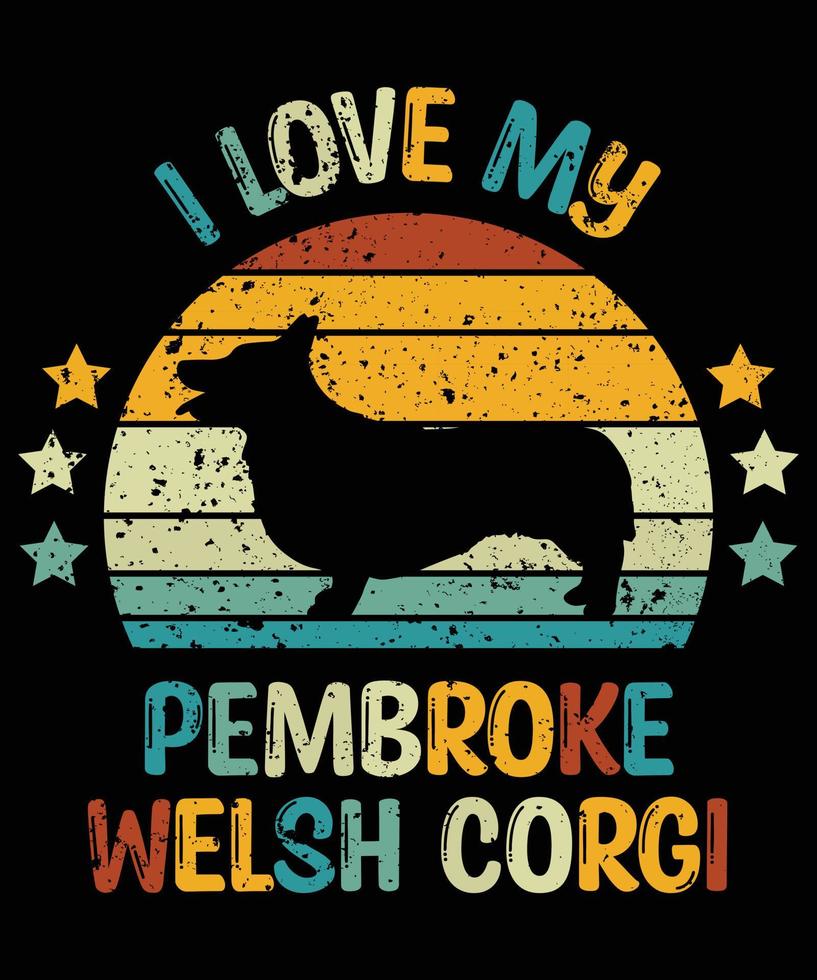 Funny Pembroke Welsh Corgi Vintage Retro Sunset Silhouette Gifts Dog Lover Dog Owner Essential T-Shirt vector