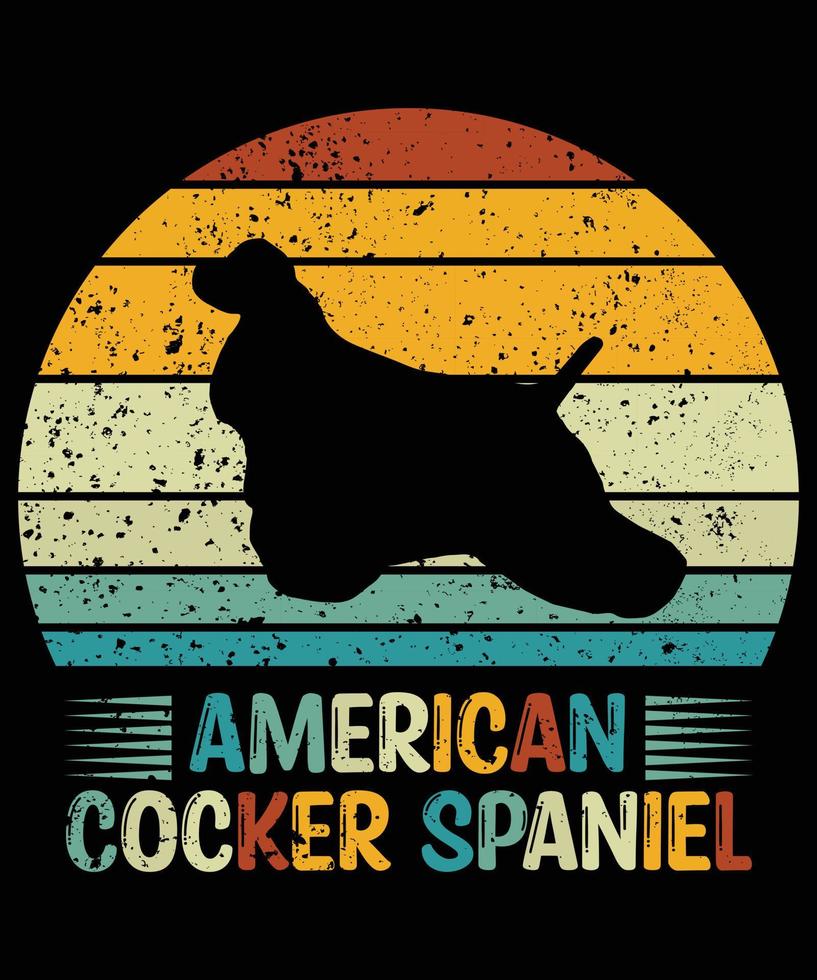 Funny American Cocker Spaniel Vintage Retro Sunset Silhouette Gifts Dog Lover Dog Owner Essential T-Shirt vector