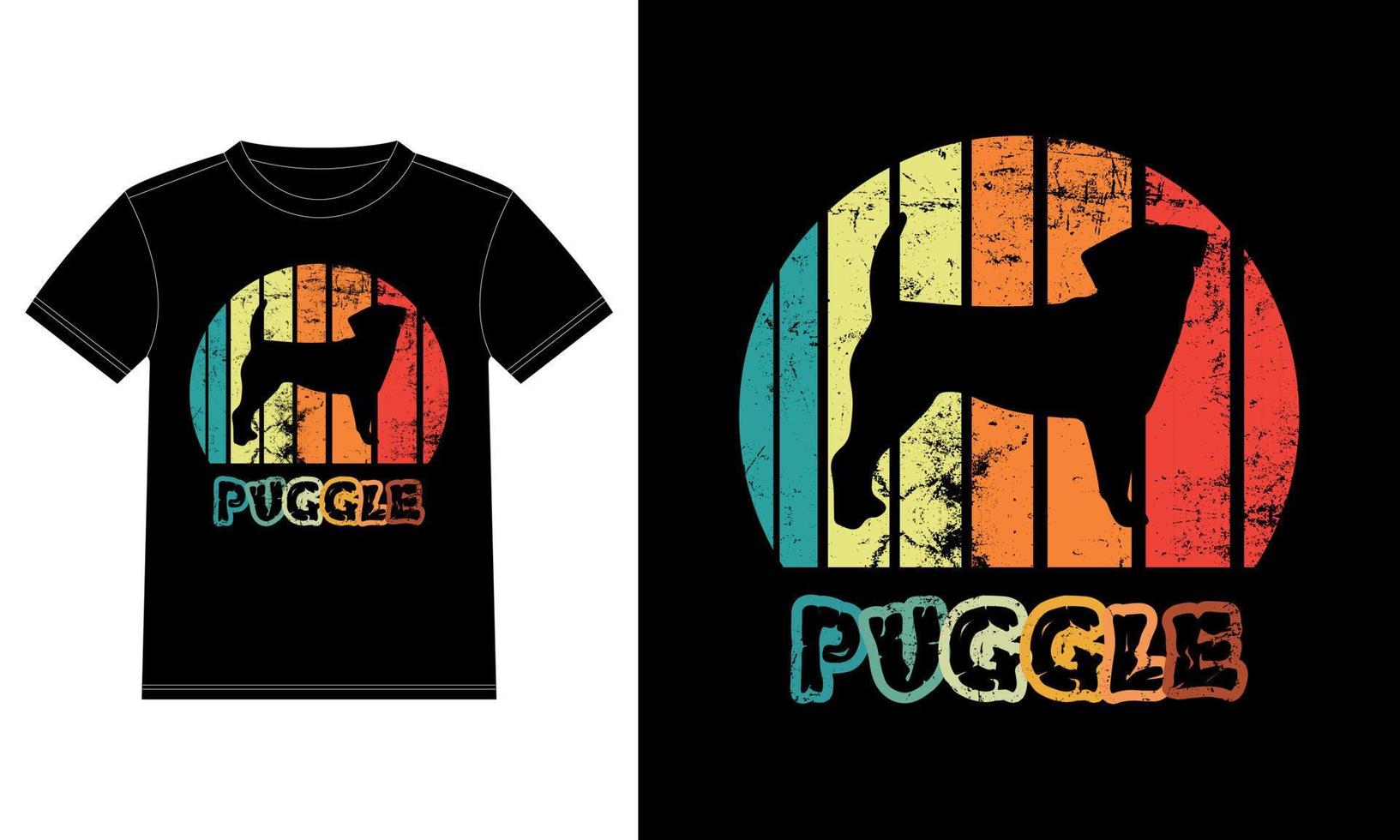 divertido puggle vintage retro puesta de sol silueta regalos amante de los perros dueño del perro camiseta esencial vector