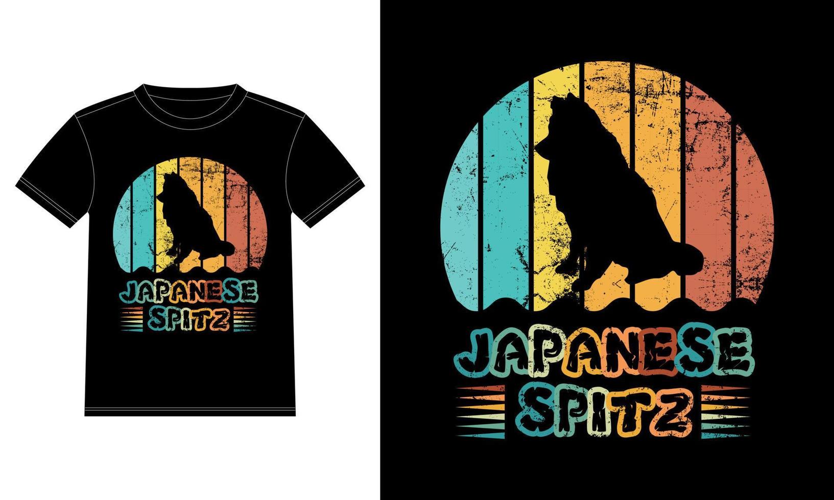 divertido japonés spitz vintage retro puesta de sol silueta regalos amante de los perros dueño del perro camiseta esencial vector