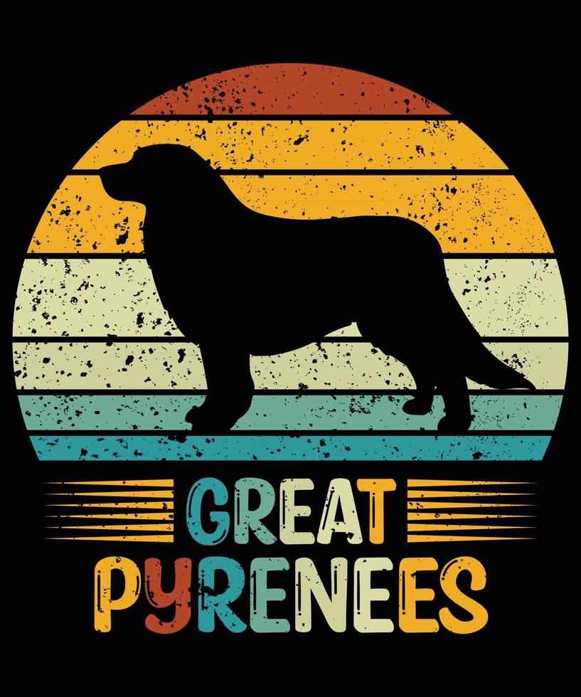 divertidos grandes pirineos vintage retro puesta de sol silueta regalos amante de los perros dueño del perro camiseta esencial vector