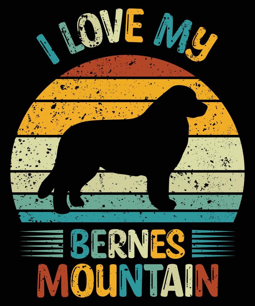 gracioso montaña bernés vintage retro puesta de sol silueta regalos amante de los perros dueño del perro camiseta esencial vector