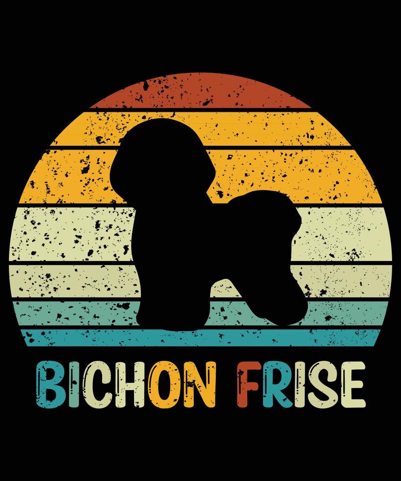 Funny Bichon Frise Vintage Retro Sunset Silhouette Gifts Dog Lover Dog Owner Essential T-Shirt vector