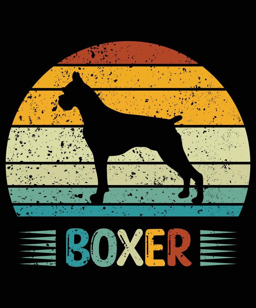 boxeador divertido vintage retro puesta de sol silueta regalos amante de los perros dueño del perro camiseta esencial vector