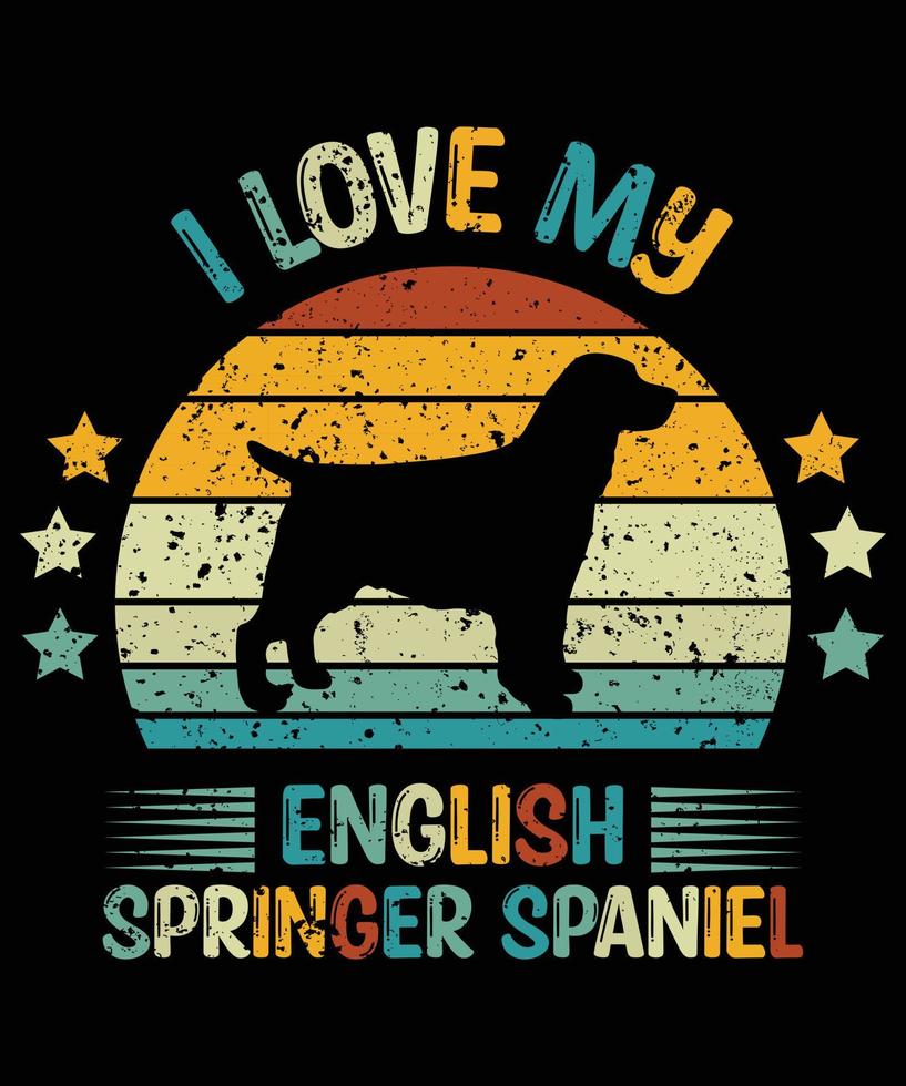 divertido inglés springer spaniel vintage retro puesta de sol silueta regalos amante de los perros dueño del perro camiseta esencial vector