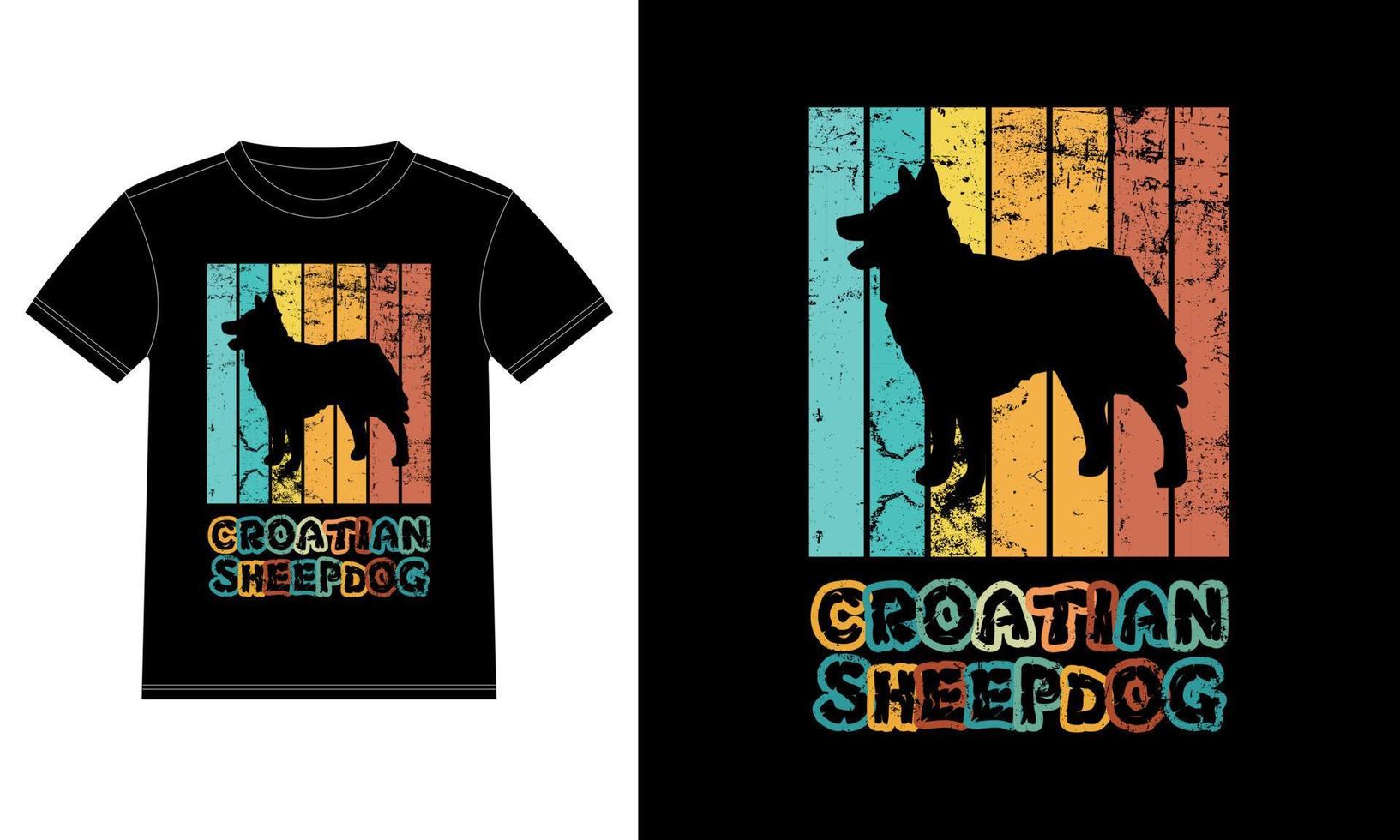 Funny Catalan Sheepdog Vintage Retro Sunset Silhouette Gifts Dog Lover Dog Owner Essential T-Shirt vector