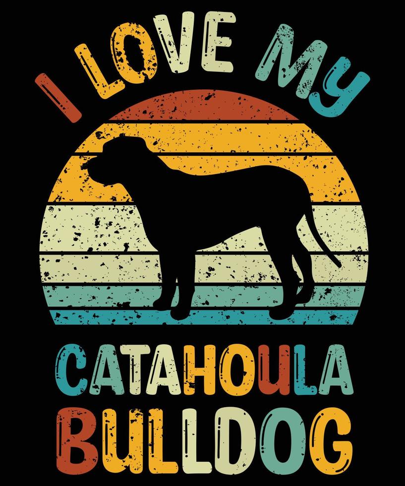Funny Catahoula Bulldog Vintage Retro Sunset Silhouette Gifts Dog Lover Dog Owner Essential T-Shirt vector