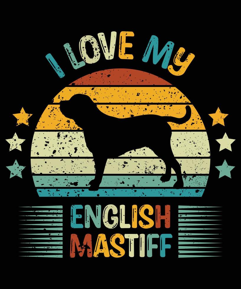 divertido mastín inglés vintage retro puesta de sol silueta regalos amante de los perros dueño del perro camiseta esencial vector