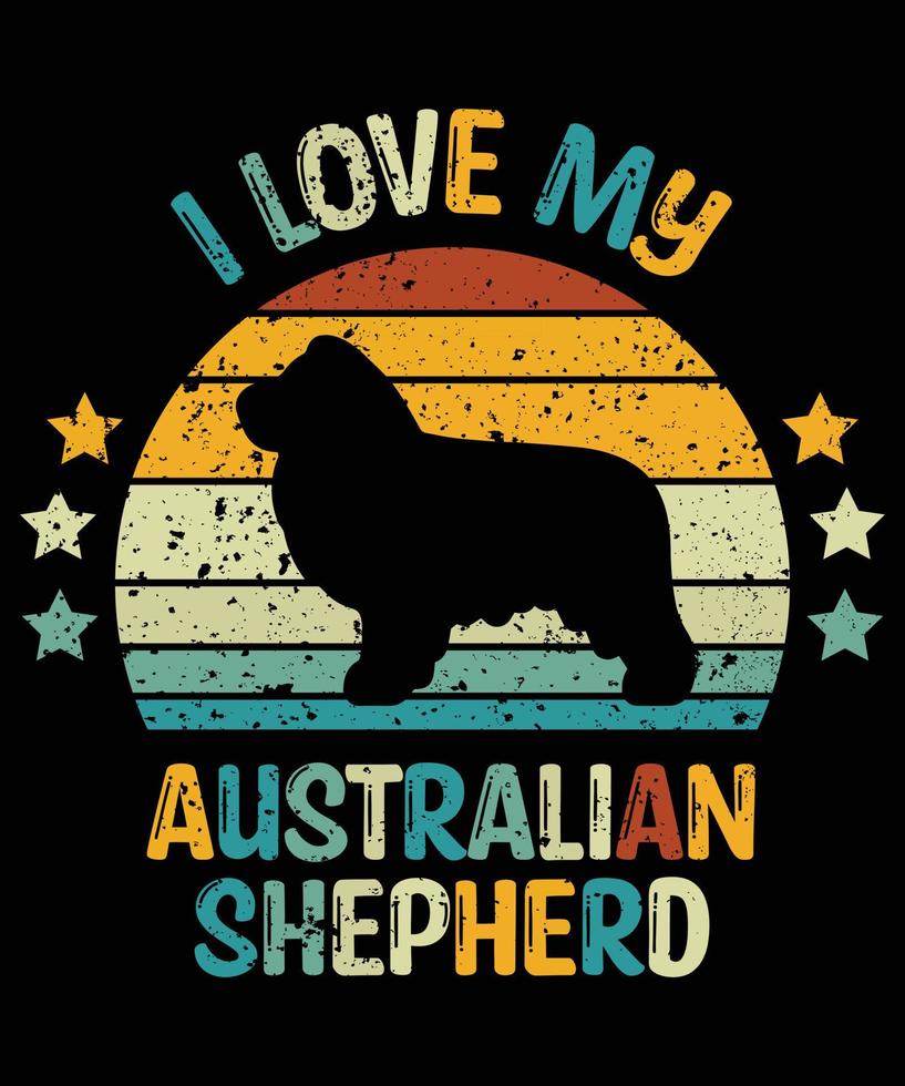 divertido pastor australiano vintage retro puesta de sol silueta regalos amante de los perros dueño del perro camiseta esencial vector