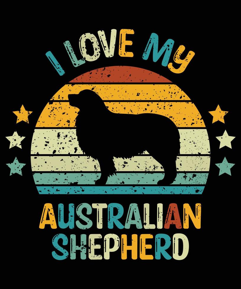 Funny Australian Shepherd Vintage Retro Sunset Silhouette Gifts Dog Lover Dog Owner Essential T-Shirt vector
