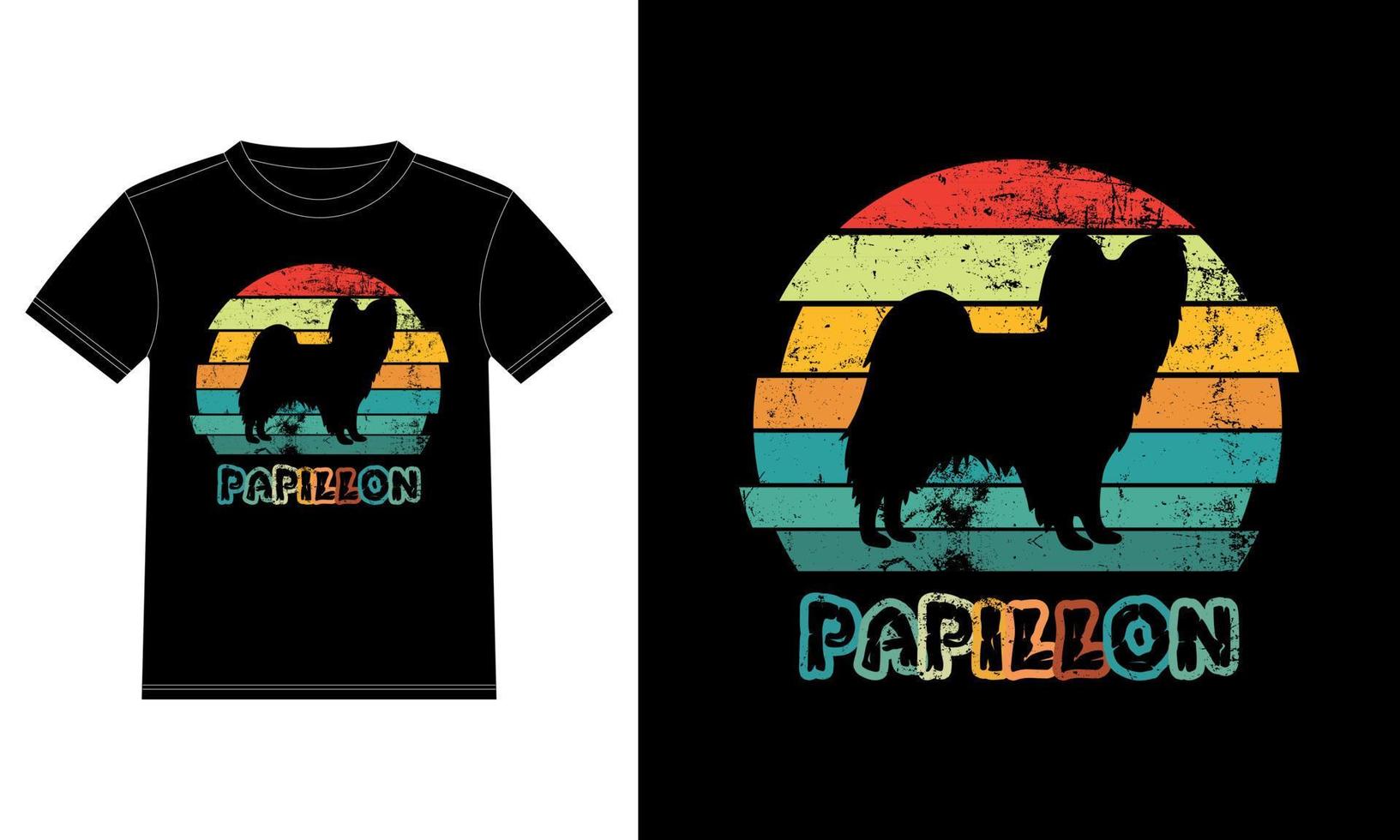 divertido papillon vintage retro puesta de sol silueta regalos amante de los perros dueño del perro camiseta esencial vector