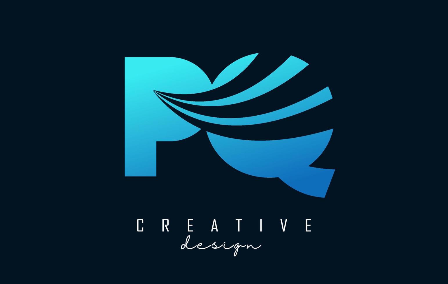 Creative blue letters PQ p q logo with leading lines and road concept design. Letters with geometric design. vector
