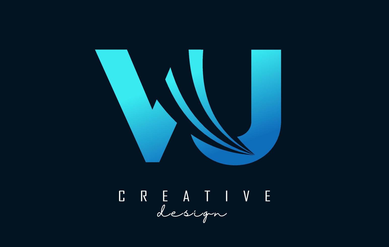 Creative blue letters VU v u logo with leading lines and road concept design. Letters with geometric design. vector