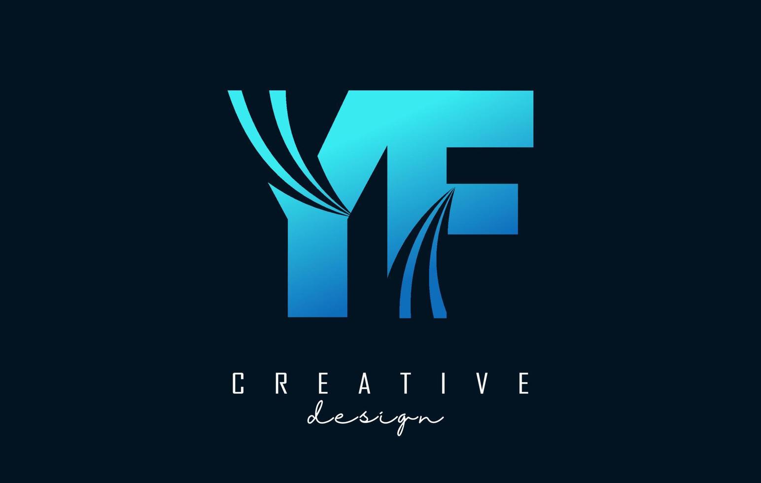 Creative blue letters YF y f logo with leading lines and road concept design. Letters with geometric design. vector