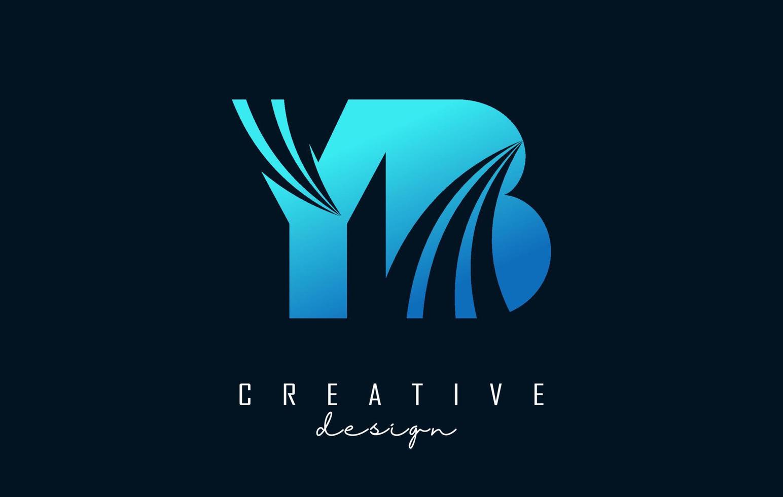 Creative blue letters YB y b logo with leading lines and road concept design. Letters with geometric design. vector