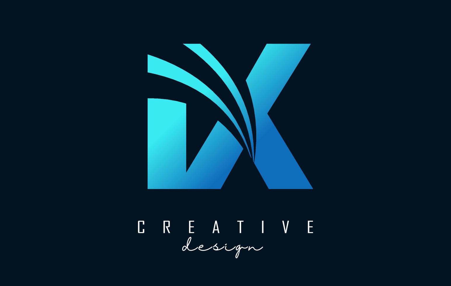 Creative blue letters IX i x logo with leading lines and road concept design. Letters with geometric design. vector