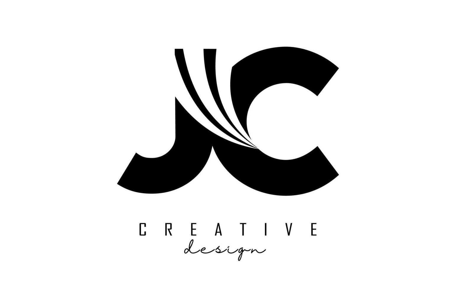 Creative black letters JC J C logo with leading lines and road concept design. Letters with geometric design. vector