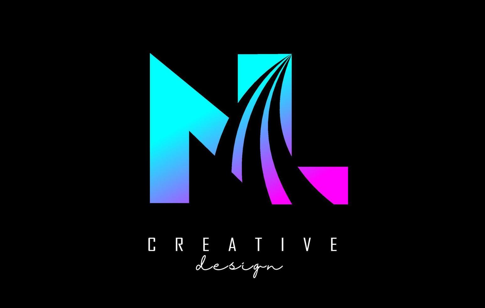 Creative colorful letters NL n l logo with leading lines and road concept design. Letters with geometric design. vector