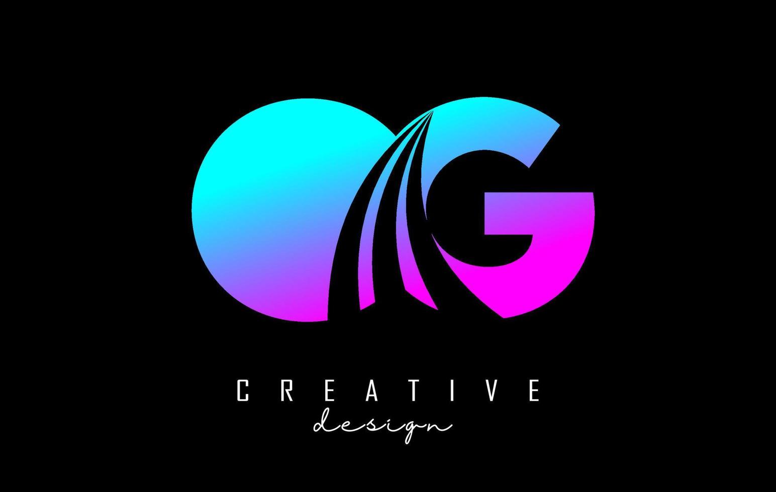 Creative colorful letters OG o g logo with leading lines and road concept design. Letters with geometric design. vector