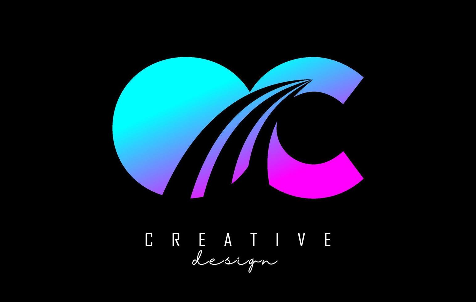 Creative colorful letters OC o c logo with leading lines and road concept design. Letters with geometric design. vector