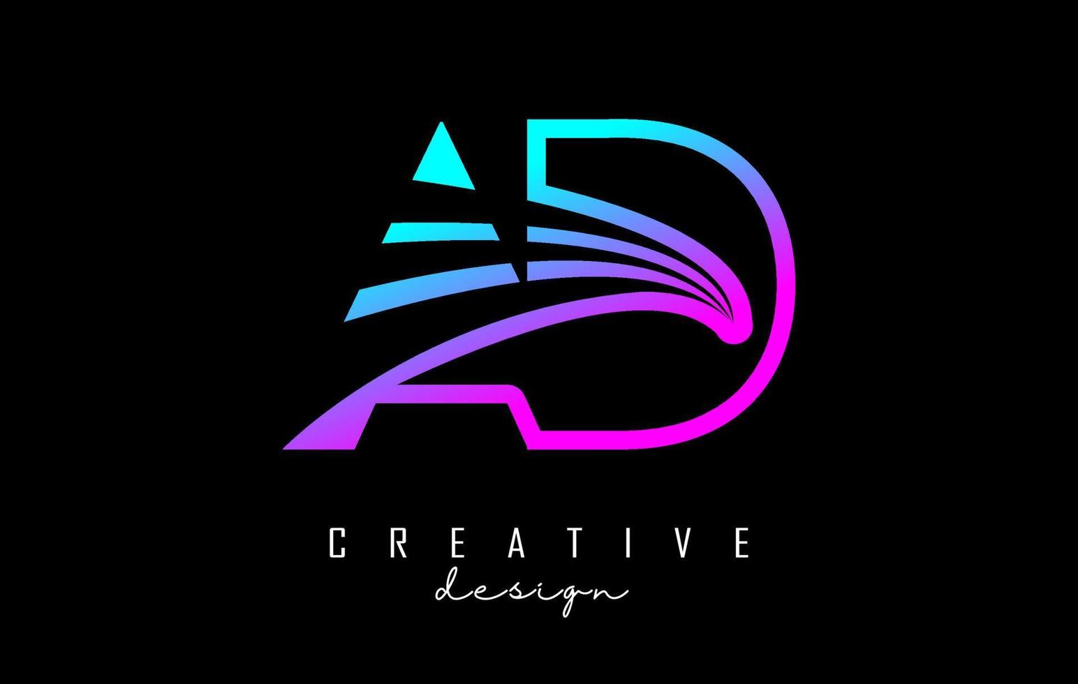Outline colorful leading lines letters AD a d logo with road concept design. Letters AB with geometric design. vector