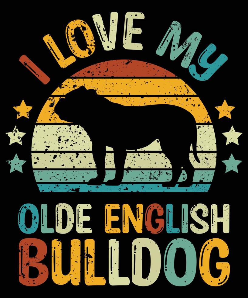 divertido olde inglés bulldog vintage retro puesta de sol silueta regalos amante de los perros dueño del perro camiseta esencial vector