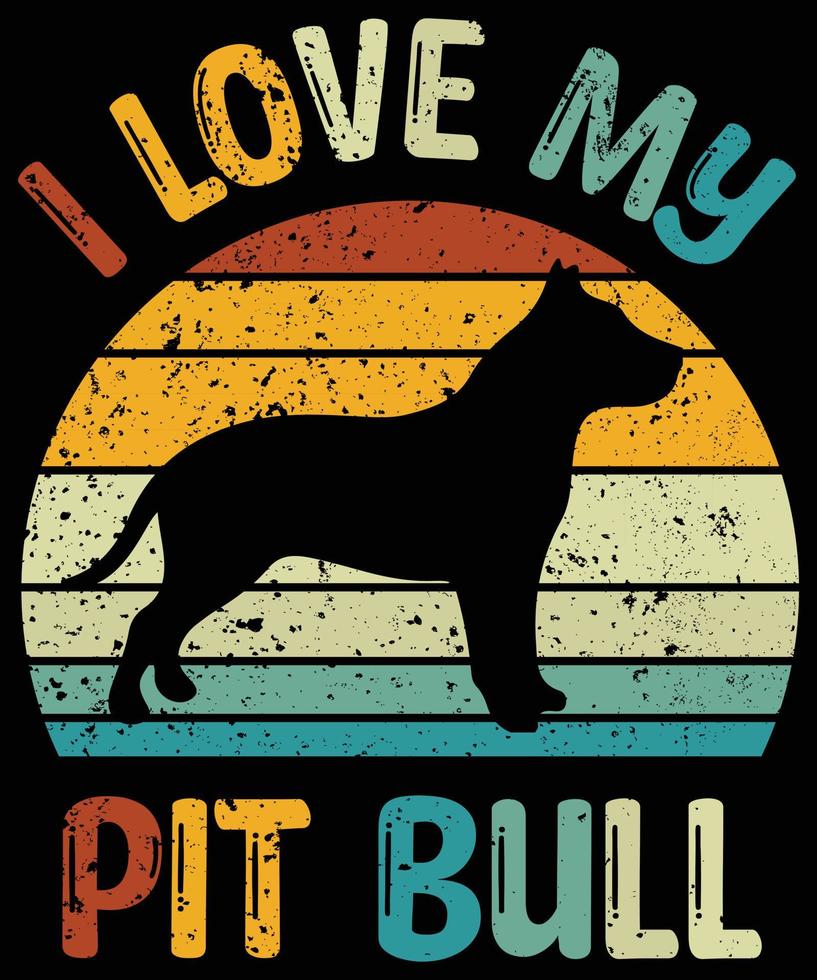 Funny Pit Bull Vintage Retro Sunset Silhouette Gifts Dog Lover Dog Owner Essential T-Shirt vector